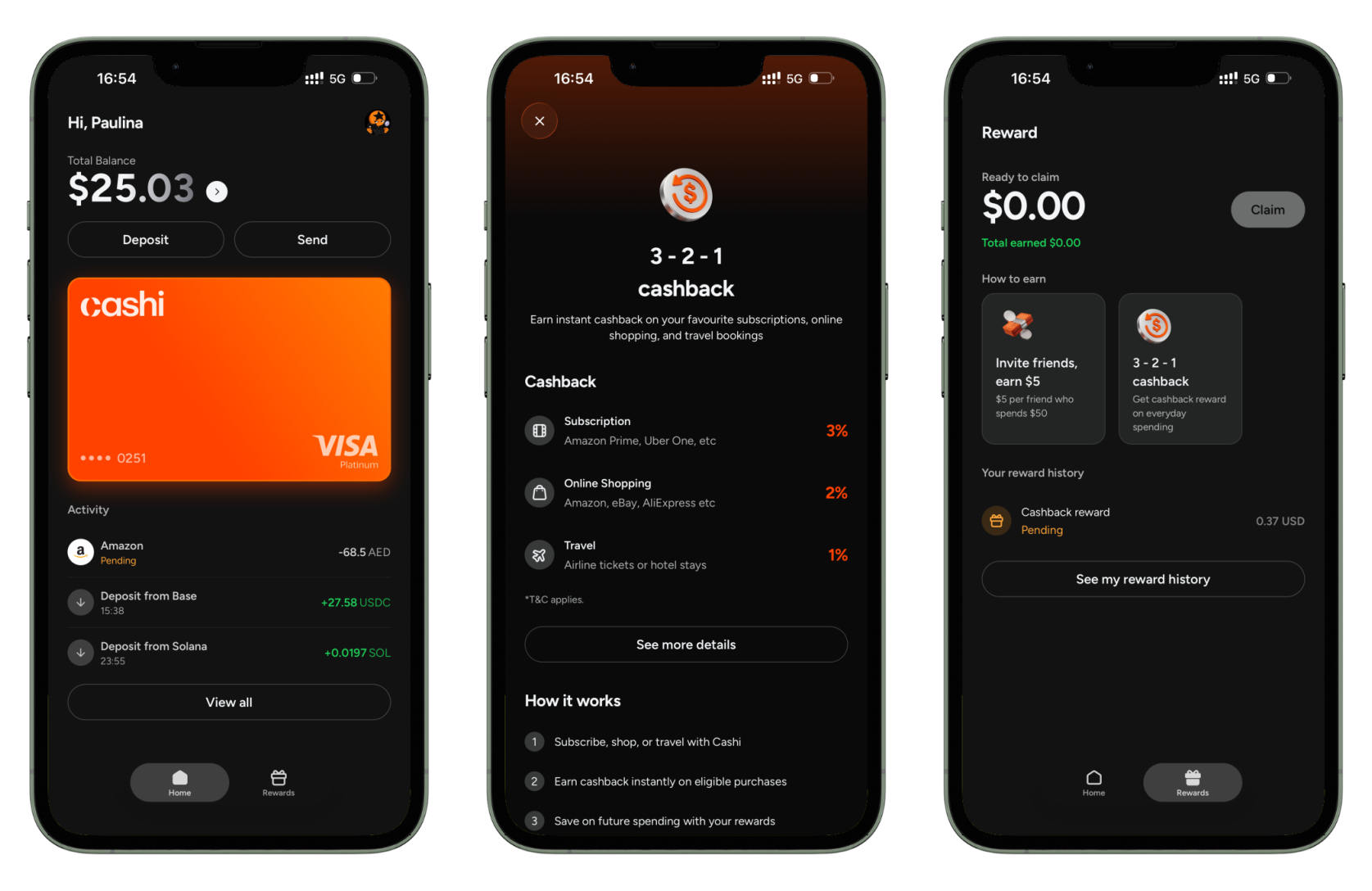 Cashi Card app screenshots