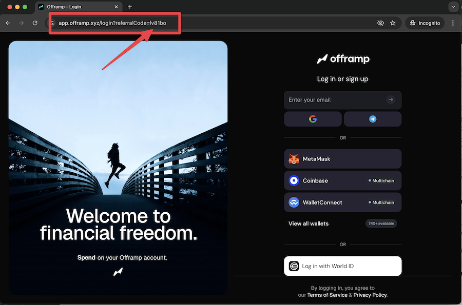 Offramp referral code